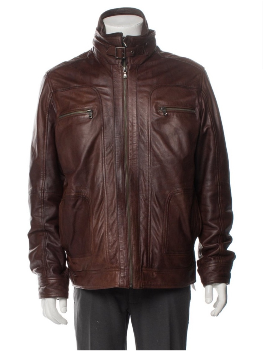 Men's Brown lambskin Bomber Jacket with Stand Collar